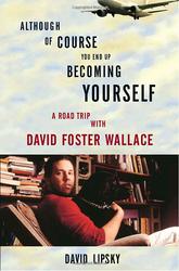 A photo of David Foster Wallace in his study/office. His chair faces our right, and his head is turned right to face the camera. He's holding his black lab on his lap. Wallace's face looks a bit tired.