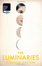 A painting of a woman that's covered over with white paper. Periodically there are holes cut out of the paper. The holes are larger at the top of the paper than at the bottom. The holes are in fact in the shape of the moon. At the top of the paper is a full moon; as we move down the page, the moon looks more and more like a crescent. At the top of the page we can see most of her fact. By the bottom of the page we can see very little.